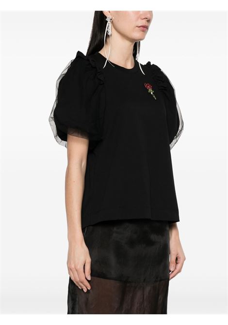 Black flower-embellished T-shirt Simone Rocha - women SIMONE ROCHA | 5179TB0553BLK